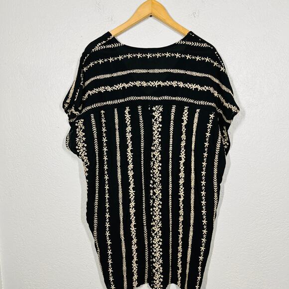 By Together x Anthropologie Shift Dress Black Tan Cap Sleeve EMbroider - S - Picture 3 of 5